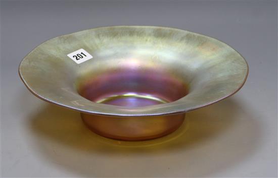 A Tiffany iridescent glass bowl, engraved Tiffany height 8cm